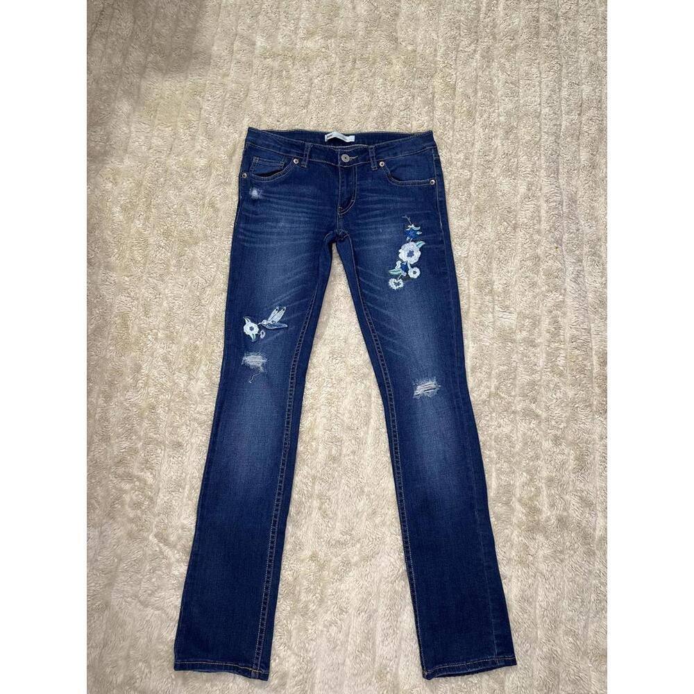 Levi's 711 Skinny distressed floral embroidered medium wash denim jeans Yourh 14